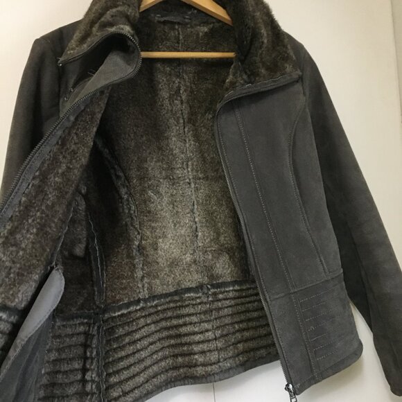 Y2K Danier Leather Suede Faux Fur Lined Ladies Moto Jacket - Picture 5 of 16